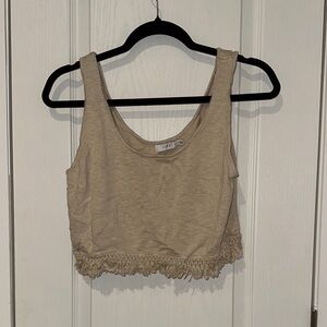 Lush Tan Ruffled Crop Tank Top